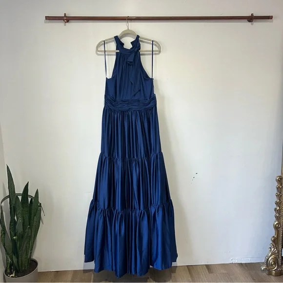 NWT New Anthropologie Mac Duggal Tiered Ruffle Halter Gown Blue - Picture 3 of 8